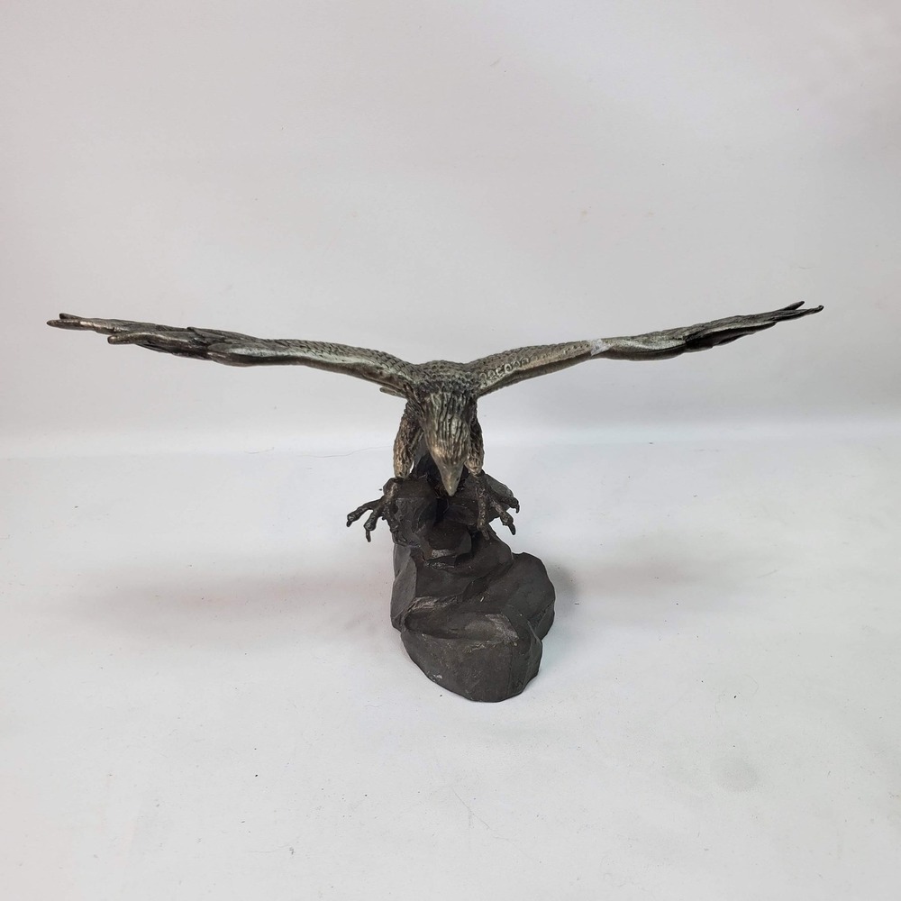 Hudson Pewter Bald Eagle Figurine Silver Alloy Base Wildlife Statue RS USA